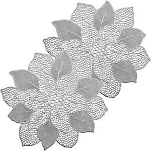 Zeller Placemats Bloemen Vorm - 4x - Kunststof - 49 X 47 Cm - Zilver - Placemats