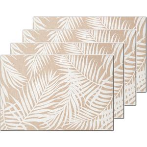 Zeller Placemats Palm Bladeren Print - 6x innen - 45 X 30 Cm - Beige - Placemats