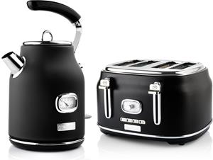 Westinghouse Toaster Retro Früstücksset, 4 kurze Schlitze, für 4 Scheiben, 1750 W, Wasserkocher 1,7 L Volumen 2200 W 360° Sockel