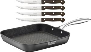 Pintinox Grillpfanne ST1, Aluminium, (Set, 5 tlg.), Induktionsgeeignet, inkl. 4 Steakmessern