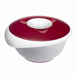 WESTMARK Suppenschüssel Rührschüssel weiß/rot 3,5 l mit geteiltem Spritzschutzdeckel