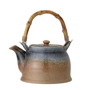 Bloomingville Teekanne Aura, 1 l, mit Teesieb und Bambusgriff, aus Porzellan, Braun