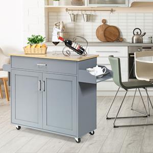costway Keukeneiland Wagen Opbergwagen op Wielen Grote Kast 116 x 40 x 85 cm Grijs + Naturel