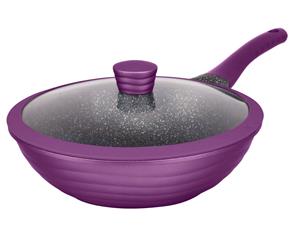 King Wok NEW~WAVE, Aluminiumguss, Induktion, Antihaftbeschichtung, Glasdeckel mit Silikonrand, 28 cm