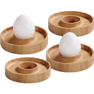 Cuisine Elegance 4x Bamboe houten eierdopjes 10 x 2 cm -