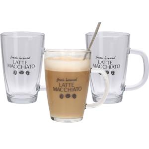 Excellent Houseware Set van 4x latte Macchiato glazen inclusief lepels 300 ml - Koffie- en theeglazen