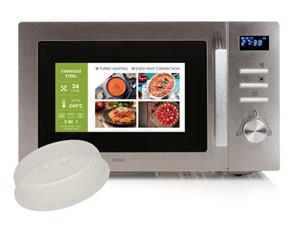Domo Mikrowelle, Umluft, BBQ Grill, 10 Kochprogramme, Auftaufunktion, 34 l, 3in1 Konvektionsmikrowelle Timer mit Abdeckhaube, Design in Silber