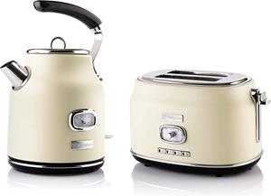 Westinghouse Toaster Retro Früstücksset, 2 kurze Schlitze, für 2 Scheiben, 815 W, Wasserkocher 1,7 L Volumen 2200 W 360° Sockel