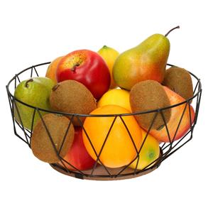 Trendoz Fruitschaal/fruitmand rond zwart metaal/hout 28 cm -