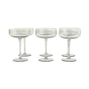 Orange85 Champagnecoupe Glazen 6 Stuks ReliÃ«f Ribbel Smoke Glas Gri...