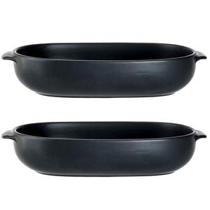 Cosy & Trendy 2x Zwarte ovenschalen van porselein 24 x 15 cm ovaal -
