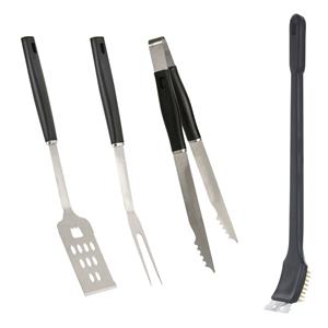 Trendoz BBQ/barbecue gereedschap set 4-delig RVS inclusief schoonmaakborstel -