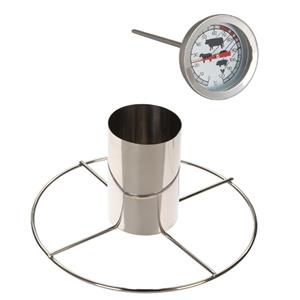 BBQ Collection Kiprooster/kippengrill voor de barbecue/BBQ/oven RVS 20 cm met vleesthermometer / braadthermometer -