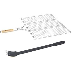 Neka BBQ/barbecue hamburger grill klem met houten handvat incl. schoonmaakborstel -