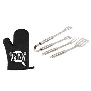 Trendoz Barbecue/bbq gereedschap 3-delige set 33 cm van RVS met BBQ handschoen Masterchef -