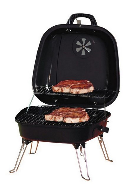 Jürgen Westerholt GmbH Holzkohlegrill Koffergrill mit klappbaren Füßen 40 x 36 x 33 cm Minigrill, Festivalgrill, tragbar, Schwarz, Belüftungsvorrichtung