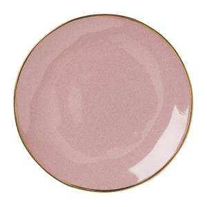 Xenos Gebaksbordje met gouden rand - roze - ø15 cm