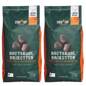 Fire up 2x zakken fire-up houtskool briketten 5 kilo -