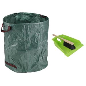 Talen Tools Groot stoffer/blik groen 43 cm met tuinafvalzak 272L voor tuinafval/bladeren -