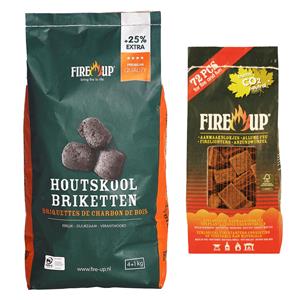 Fire up BBQ starterspakket - houtskool briketten 5 kilo - barbecue aanmaakblokjes 72x -