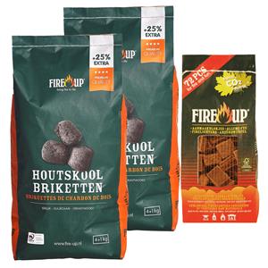 Fire up BBQ starterspakket - houtskool briketten 10 kilo - barbecue aanmaakblokjes 72x -