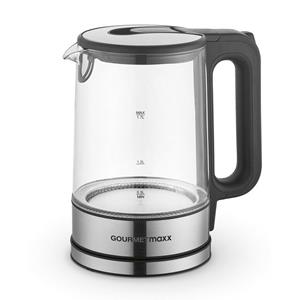 GOURMETmaxx Wasserkocher Glas LED 1,7L Edelstahl/schwarz, 1.7 l