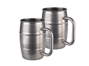 APS Cocktailglas, Edelstahl, 2-er Set Bierkrug Edelstahlbecher Humpen Bierseidel Beer Mug 0,5 Liter