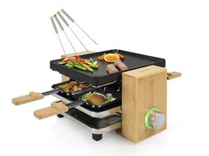 Setpoint Raclette, 4 Raclettepfännchen, 800 W, Kleiner Bambus Design Tischgrill für 2-4 Personen, Pfännchen Parkdeck