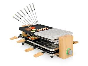 Setpoint Raclette, 1300 W, Bambus Gerät für 2-8 Personen Tisch-Grill & Steingrill-Platte & Gabeln