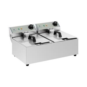 royalcatering Friteuse Elektrisch Fritteuse Fritöse Edelstahl 2x3200 Watt 2x10L Fettbackgerät - Dunkelgrau, Grau, Schwarz