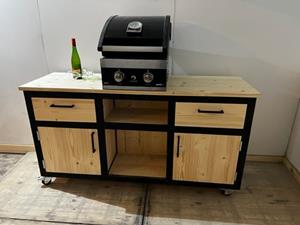 Het Steigerhouthuis Steigerhouten Buitenkeuken Woody + Grandhall G2 BBQ - 240 x 70 x 100 cm