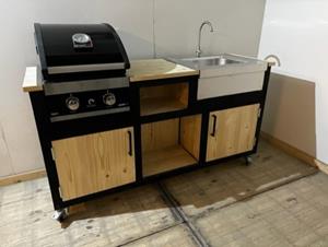 Het Steigerhouthuis Steigerhouten Buitenkeuken Woody + Grandhall G2 BBQ en Grandhall Elite wasbak met kraan - 200 x 70 x 100 cm