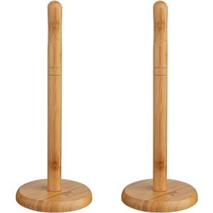 Secret de Gourmet 2x Stuks ronde keukenrolhouder naturel 12,5 x 32 cm van bamboe hout -