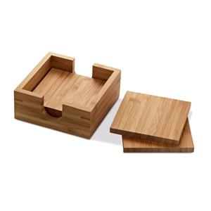 4x Vierkante onderzetters van bamboe met houder 10 x 10 cm -