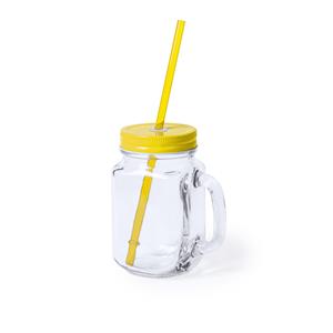 1x stuks drink potjes van glas Mason Jar gele deksel 500 ml -