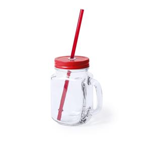 1x stuks Drink potjes van glas Mason Jar rode deksel 500 ml -
