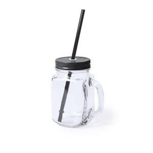 1x stuks Drink potjes van glas Mason Jar zwarte deksel 500 ml -