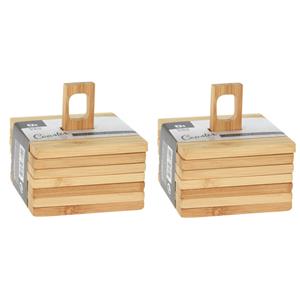 Excellent Houseware Onderzetters voor glazen - 12x stuks - bruin - bamboo hout - 9 x 9 cm -