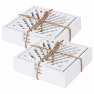 H&S Collection Onderzetters voor glazen - 8x - hout - wit - 10 x 10 cm -