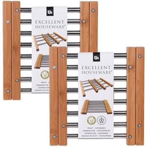 Excellent Houseware Set van 2x stuks uitschuifbare/verstelbare pannen onderzetters van RVS 21 x 22 cm -