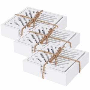 H&S Collection Onderzetters voor glazen - 12x - hout - wit - 10 x 10 cm -