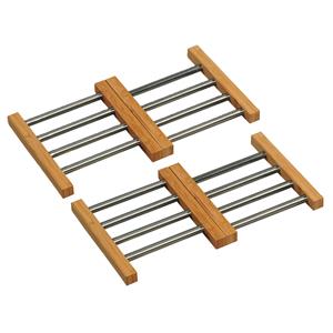 4x Vierkante pannenonderzetters van Rvs/bamboe 20 x 14/22 cm -