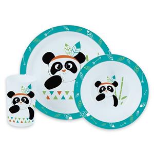 Panda thema plastic kinderservies set 3-delig bord/kom/beker -