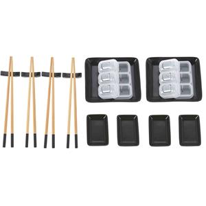 Excellent Houseware 16-delige sushi serveer set voor 4 personen - keramiek - zwart -