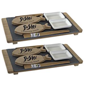 Items Keramieken sushi serveerset met blad voor 4 personen 9-delig -