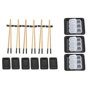 Excellent Houseware 24-delige sushi serveer set voor 6 personen - keramiek - zwart -