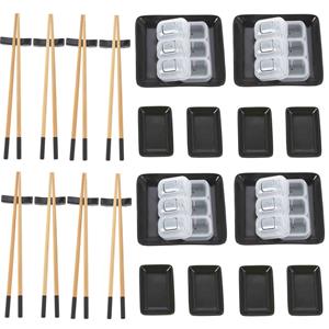 Excellent Houseware 32-delige sushi serveer set voor 8 personen - keramiek - zwart -