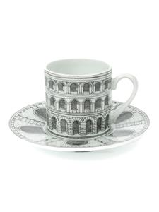 Fornasetti set van 6 koffiebekers met architecure-opdruk - Wit