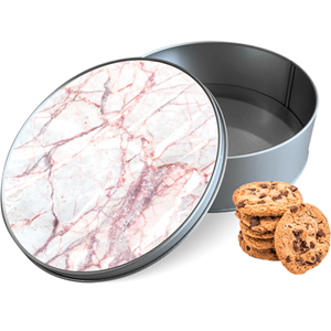 Koektrommel White Pink Marble Rond - Bewaarblik 15x15x5 cm