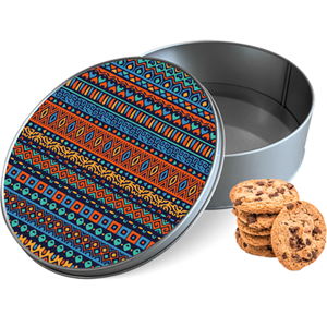 Koektrommel Aztec Patroon Rond - Bewaarblik 15x15x5 cm